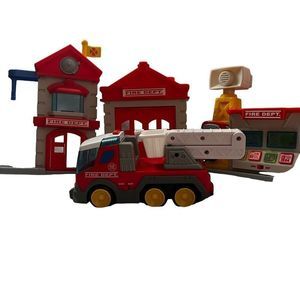 Hap-P-Kid Fire Dept Fire Rescue Truck Lights Sounds English Spanish 4 Piece Set